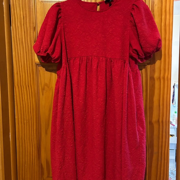 Who What Wear Vibrant Pink Puff Sleeve Mini Dress - Picture 2 of 2